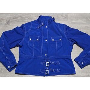 Via Women's Blue‎ Moto Large Full Zip & Snap Jacket Elbow Pads Michael Jackson
